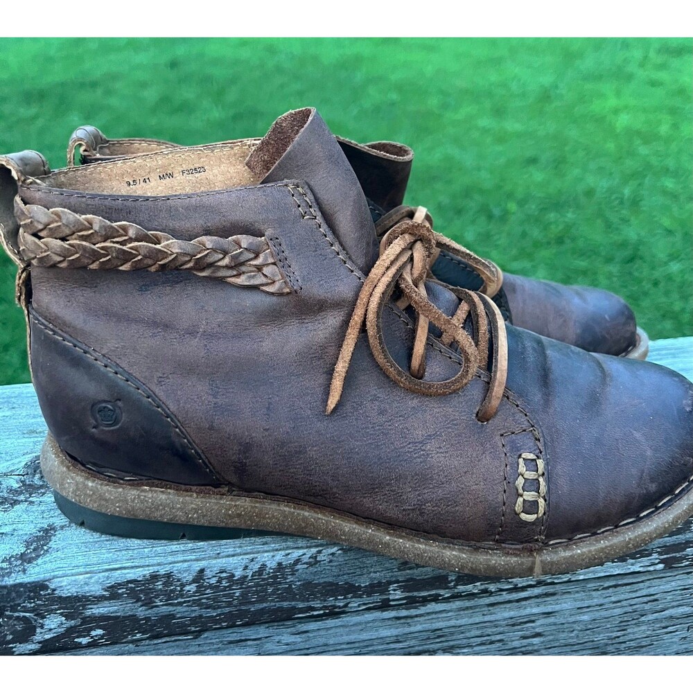 Born Womens Temple Braided Leather Lace Up Chukka Booties Brown Boho Size 9.5